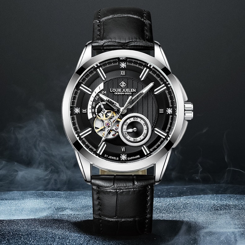 Seiko Watch Presage - นาฬิกาข้อมืออัตโนมัติสำหรับผู้ชาย รุ่น Black Knight Series โครงกระดูก