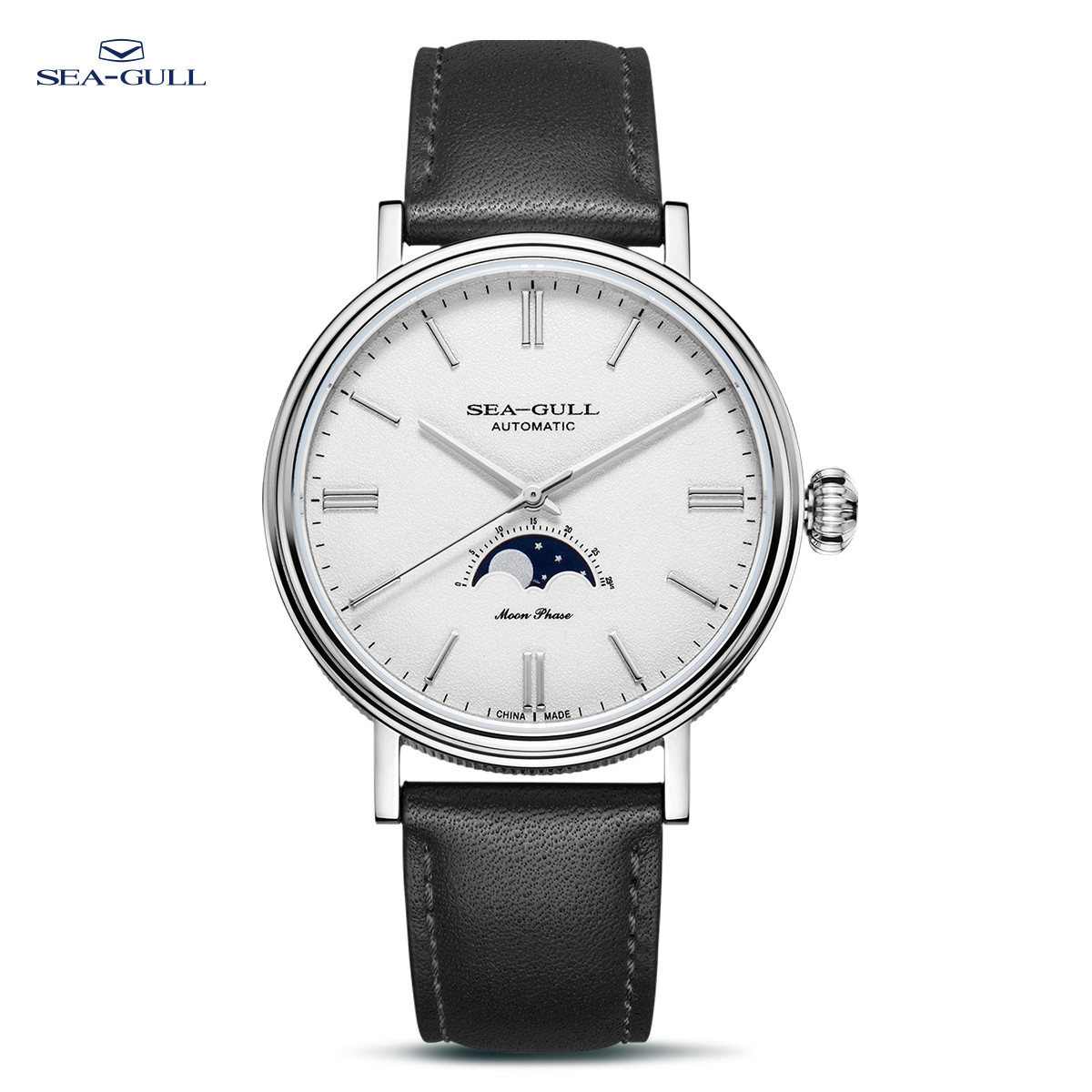 Omega Watch Constellation - Seagull นาฬิกากลไกอัตโนมัติสําหรับชายคลาสสิก Moon Phase นาฬิกาข้อมือสายหนัง Casual